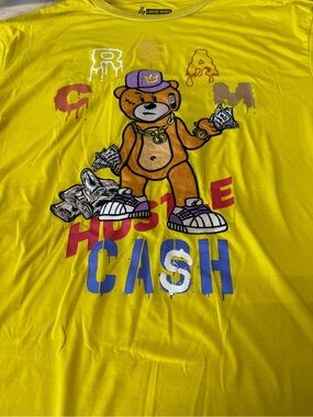 Lavish Society Yellow "Hustle Cash" Bear Graphic Tee (a1-10)